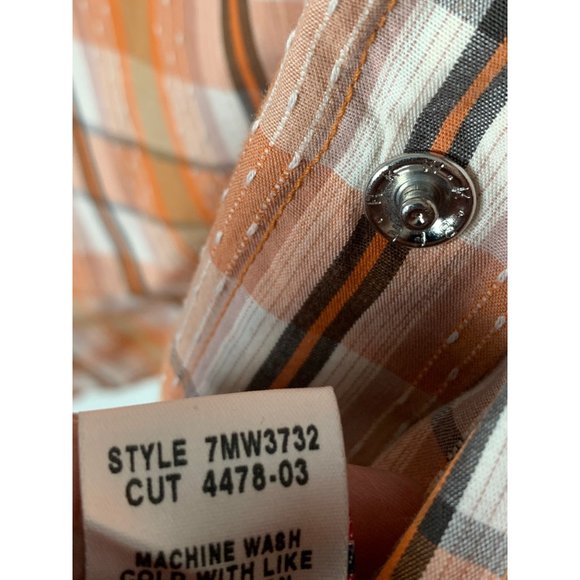 Lucky Brand Plaid Enamel Diamond Shaped Snap Up Shirt Orange Green Size XL TALL - Picture 10 of 10